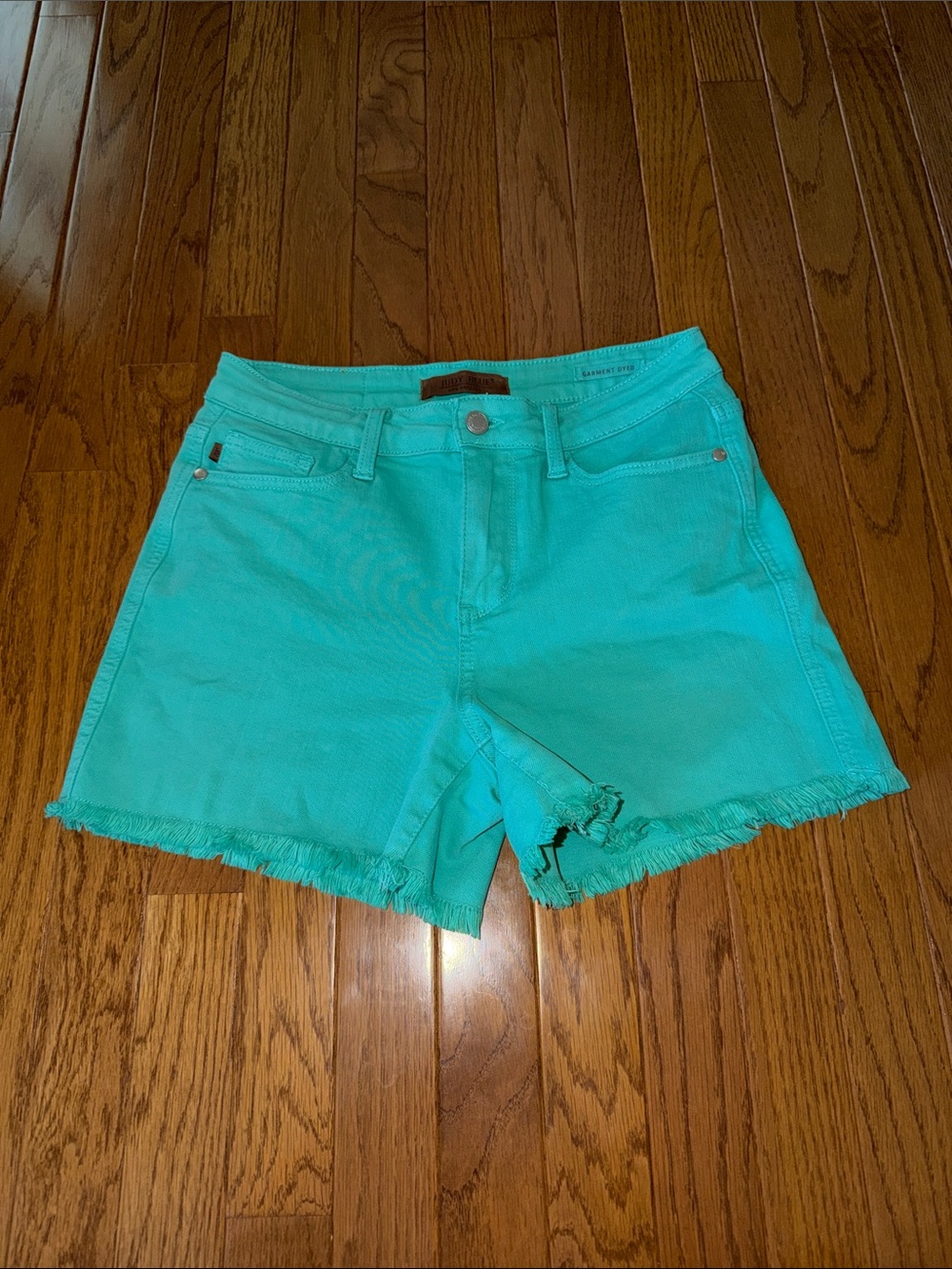 Judy Blue Teal Frayed Hem Denim Shorts